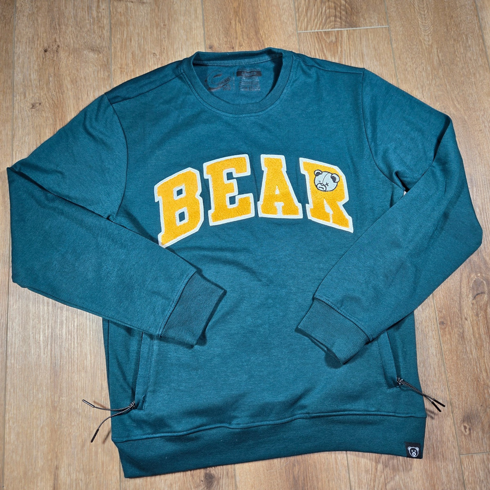 Civilized Clothing Bear Sweater Mens L Green Varsity Streetwear Knit Graphic